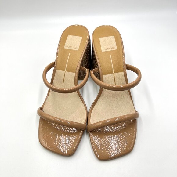 Dolce Vita Womens Size 8.5 Brown Croc Gator Heel Minimalist Sandals Heels - Picture 2 of 14